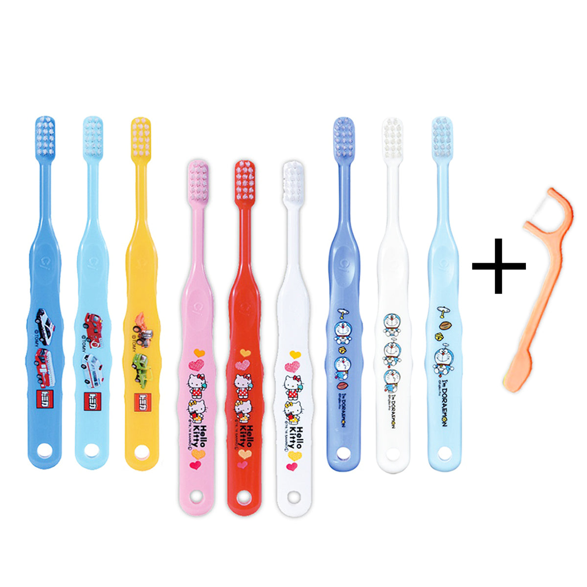 【送料無料】 キャラクター（トミカ＆キティー＆ドラえもん）歯ブラシ Ci502 Ci503 （乳児～小学校低学年向）×12本 フロス1本つき
